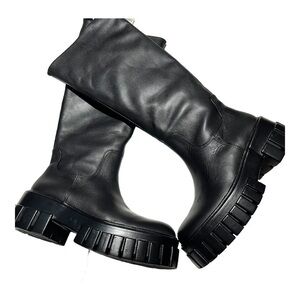 Uterque Black Tall Platform Boots Size 36 / 6 Combat Whimsigoth.
